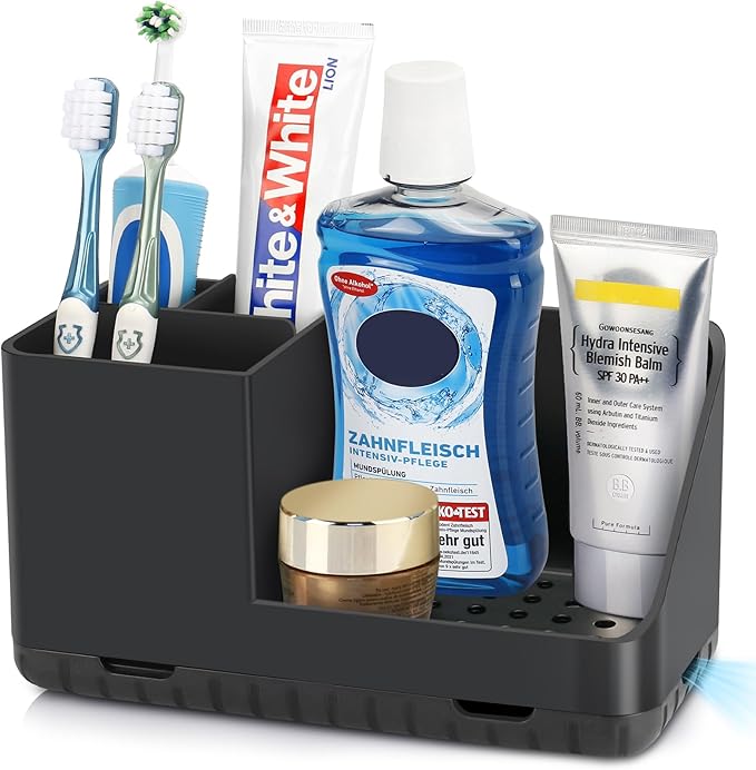 Toothbrush Holders for Bathrooms, Kids Electric Toothbrush and Toothpaste Holder, Toothbrush Organizer with Drainage, Tooth Brush Holder for Bathroom Countertop Organizer (Black) - Bloomnest