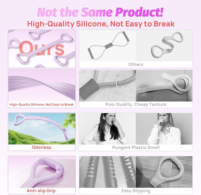 Figure 8 Fitness Resistance Bands with Handles, 20-60lb Adjustable Elastic Excercise Band, Non-Slip Fabric Silicone Bands for Strength Stretch Flexibility Training Arms Back Shoulder Chest Legs - Bloomnest