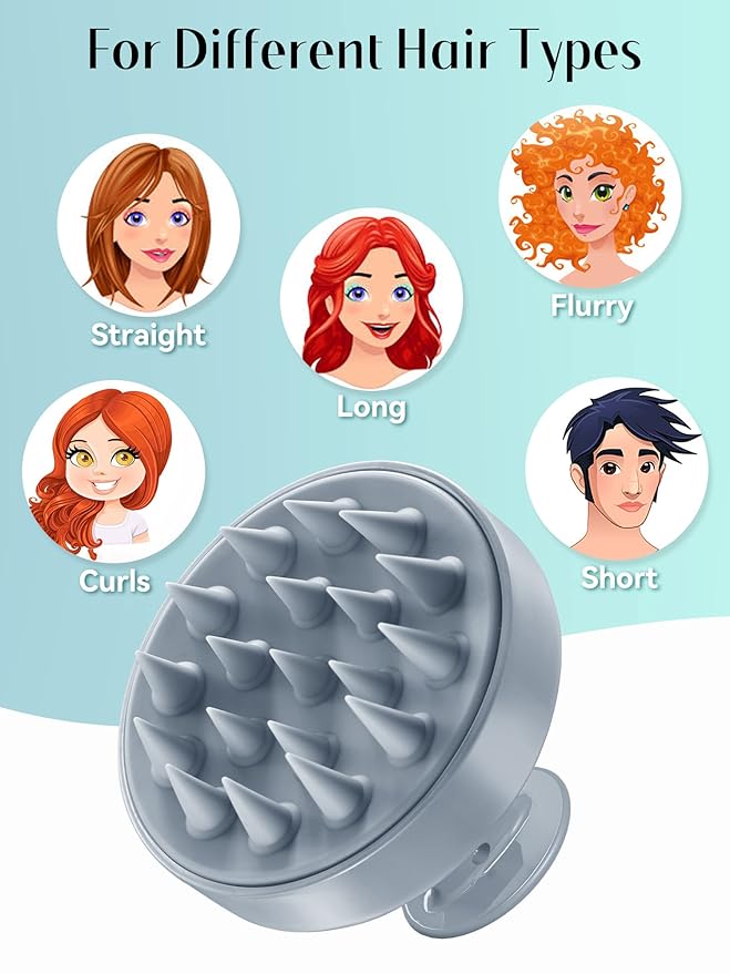HEETA Scalp Massager Hair Growth, Soft Silicone Scalp Scrubber Shampoo Brush for Exfoliation, Dandruff Removal Head Massage Stress Relax, Wet & Dry Use for Thick Thin Curly Hair Care, Sky Gray HEETA