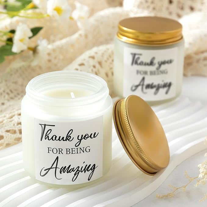 MTLEE 20 Pcs Thank You Gifts Candles 3.5 oz Employee Appreciation Inspirational Scented Soy Wax Candle Thank You Gift Christmas Gifts for Coworker Women Volunteer Teacher(Grateful,White) - Bloomnest