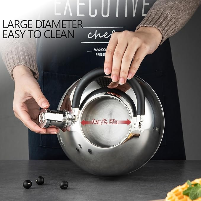 304 Stainless Steel Whistling Tea Kettle 3.17 Quart/3L Tea Pot, Suitable to Boiling Water & Tea on Induction Stove, Gas Stove Top - Bloomnest