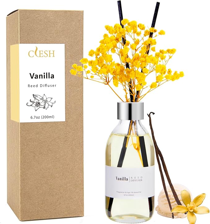 Clesh Reed Diffuser Set, 6.7 oz Vanilla Scented Diffuser with Sticks, Home Fragrance Reed Diffuser for Bathroom Shelf Decor - Bloomnest