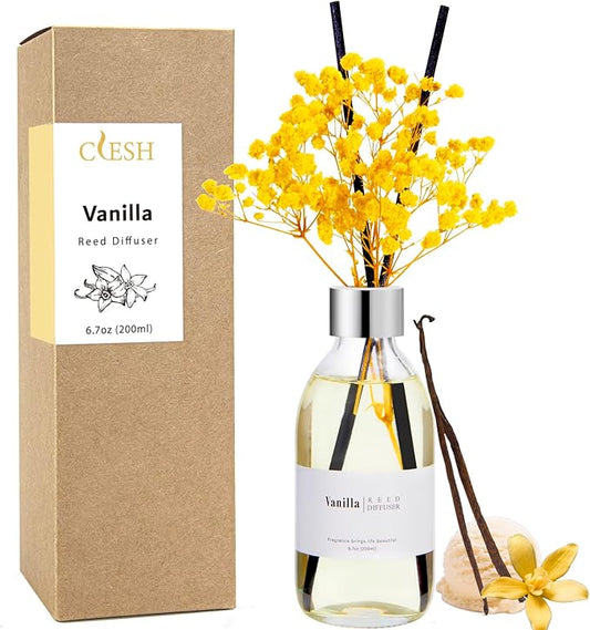 Clesh Reed Diffuser Set, 6.7 oz Vanilla Scented Diffuser with Sticks, Home Fragrance Reed Diffuser for Bathroom Shelf Decor - Bloomnest