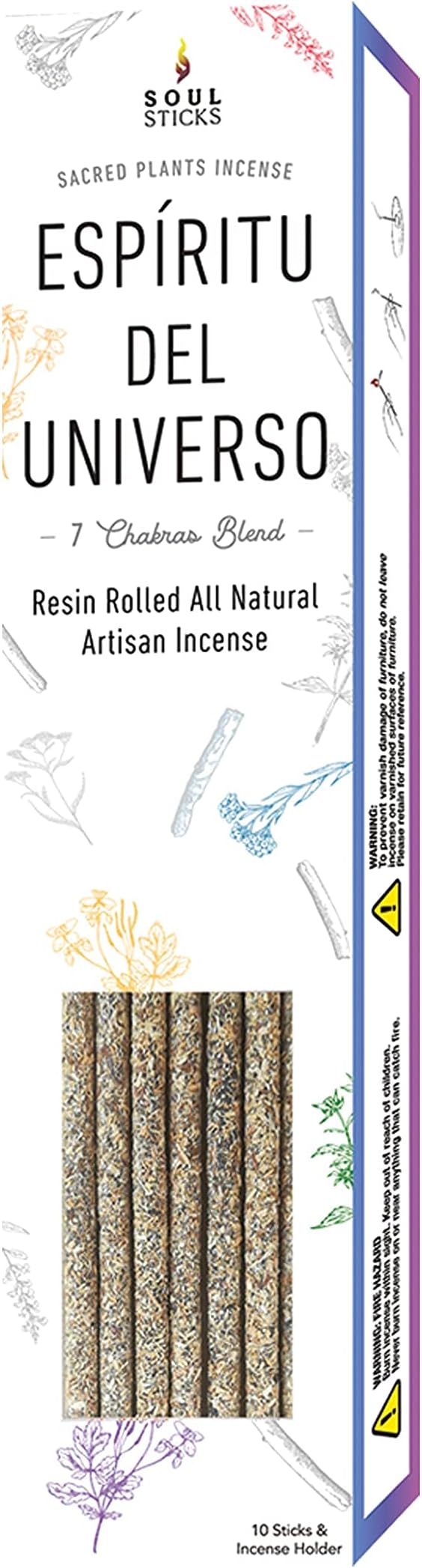 SOUL STICKS Handcrafted 10pcs Resin Artisan Incense Sticks Non-Toxic & Long Lasting Aromatic Sticks for Yoga Meditation Relaxation Aromatherapy Cleansing & Purification (7 Chakra Blend) SoulSticks