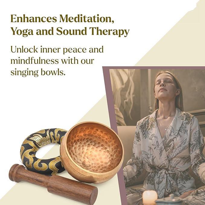 Tibetan Singing Bowl Set - Authentic Cuencos Tibetanos for Sound Healing, Meditation & Chakra Balancing - Includes Cushion, Mallet-Unique Spiritual Gifts for Women and Men (Bronze 3.5") - Bloomnest