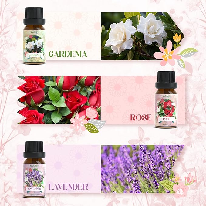 Backyard Fragrance Oils Set, Flower Essential Oil Gift Set for Diffuser, Floral Scent Diffuser Oil, Diffuser Scents Oil for Home-Gardenia, Rose, Lavender, Secret Garden, After Rain,Sunshine - Bloomnest