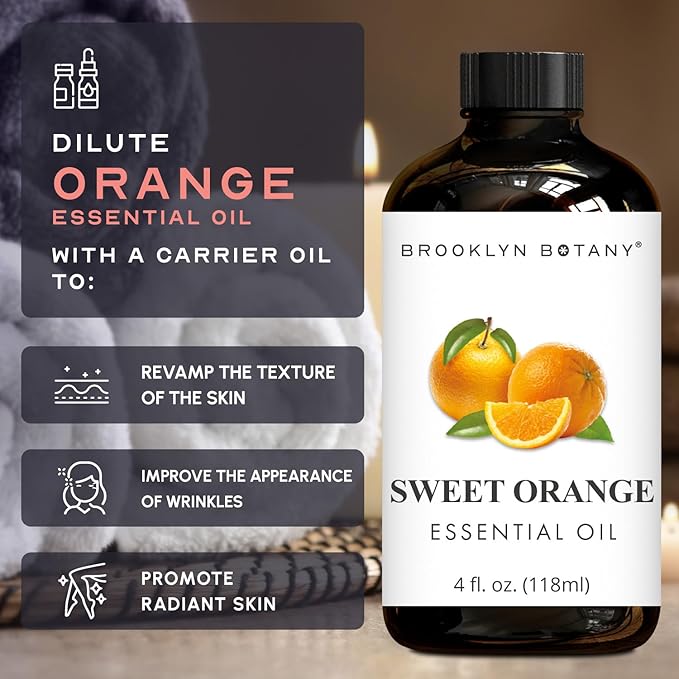 Brooklyn Botany Sweet Orange Essential Oil - Huge 4 Fl Oz - 100% Pure and Natural - Premium Grade with Dropper - for Aromatherapy and Diffuser - Bloomnest