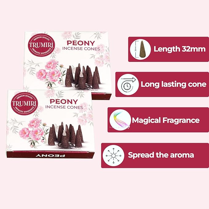 Peony Scented Incense - 60 Cones, Pack of 6 (10 Cones Each) TRUMIRI
