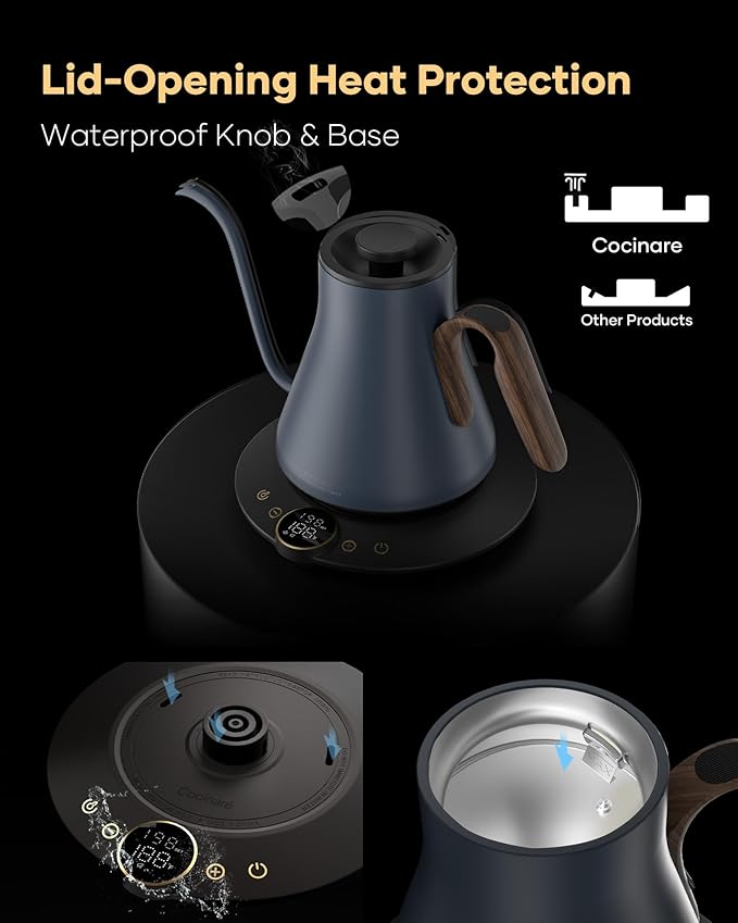 Cocinare FLOW B9 Gooseneck Electric Kettle, Precise Temperature Control for Pour-Over Coffee & Tea Brewing, Stainless Steel Interior, Rapid Heating for Boiling Water 1500W/0.9L (Picasso Blue) - Bloomnest