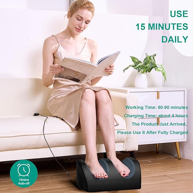 Rechargeable Foot Massager with Heat, Cordless Shiatsu Foot Massager for Cord Remote Control, Heated Massage with Roller, Portable for Home/Office Use, Dad Gifts, Mom Gifts