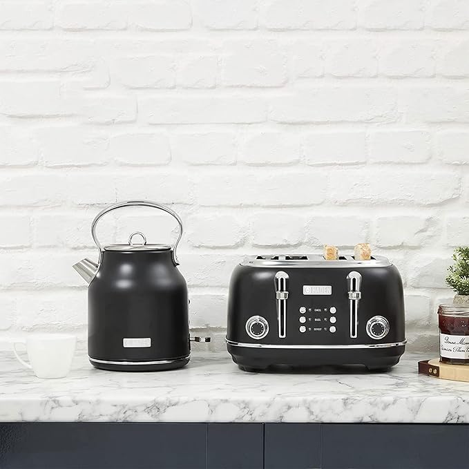 HADEN Heritage 1.7 Liter Stainless Steel Electric Kettle, Hot Water Kettle with 360-Degree Base and Auto Shutoff, Black & Chrome - Bloomnest