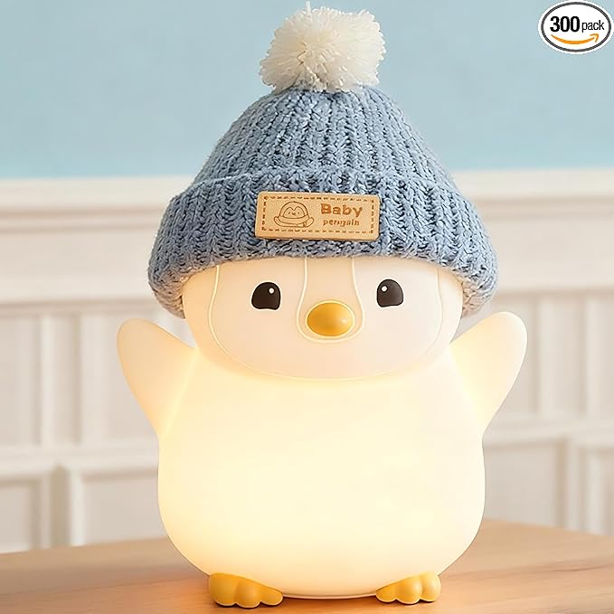 Penguin Night Light for Kids, Adorable Penguin Lamp with Hat, Food Grade Silicone Nursery Nightlight, Rechargeable/Dimmable/Timer,LED Squishy Novelty Animal Bedside Lamp,Funny Gifts for Boys - Bloomnest