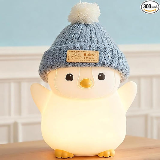 Penguin Night Light for Kids, Adorable Penguin Lamp with Hat, Food Grade Silicone Nursery Nightlight, Rechargeable/Dimmable/Timer,LED Squishy Novelty Animal Bedside Lamp,Funny Gifts for Boys - Bloomnest