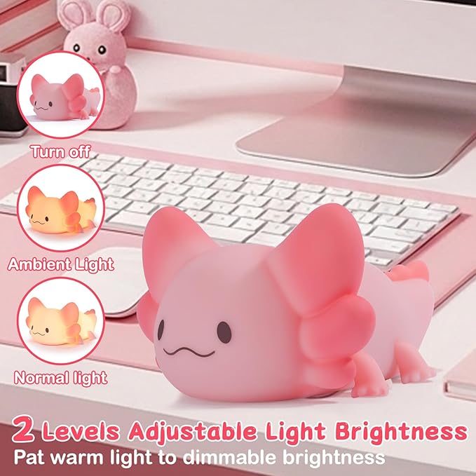 Tremdwoto Axolotl Night Light, 7 Colors Changing Cute Night Light for Kids with Dimmable & Timer,Lovely Rechargeable Novelty Nursery Light,Baby Room Decor,Axolotl Gifts for Girls and Boys - Bloomnest