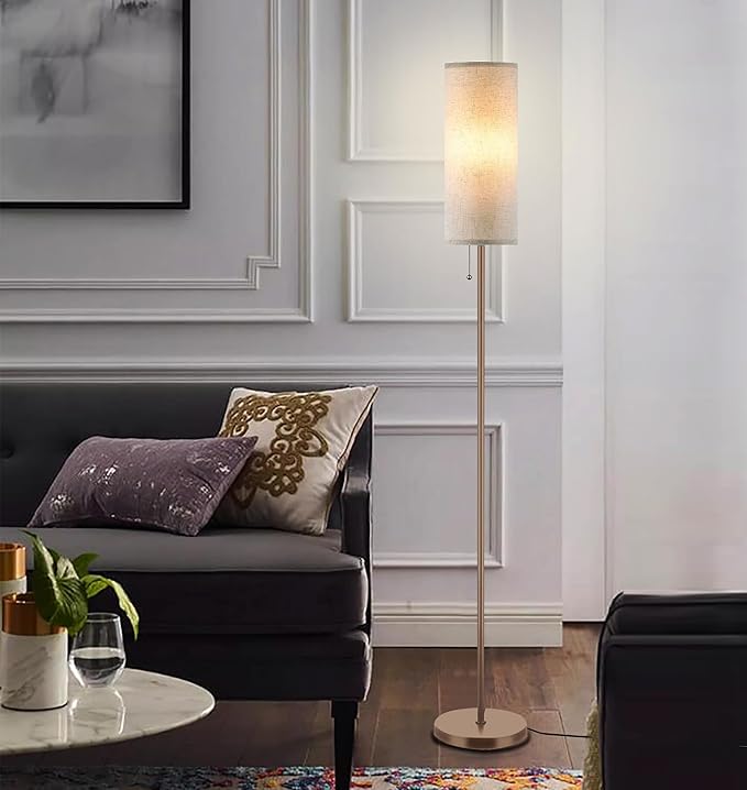 Floor Lamp for Living Room, Modern Standing Lamps with Lampshade, Minimalist Tall Lamp with Chain Switch for Living Room, LED Bulb Included (Beige+Brown) - Bloomnest