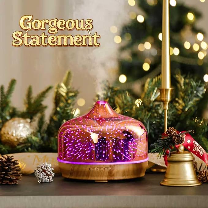 Porseme 500ml Essential Oil Diffuser 3D Glass Aromatherapy Ultrasonic Humidifier - Auto Shut-Off, BPA Free for Home Hotel Yoga SPA Gift - Bloomnest