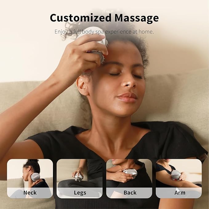 Breo Portable Mini Scalp Massager – IPX7 Waterproof Rechargeable Head Massager for Scalp Relax, Stress Relief Tool with Bamboo Wood Charging Base, Removable Massage Nodes (Silver with Base) breo