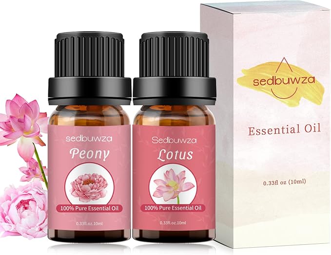 Sedbuwza Peony Lotus Essential Oil Set, Peony Fragrance Oil Lotus Scent Oil Set for Diffuser, Aromatherapy, Massage, Soap, Candle Making 2 x 10 ml Sedbuwza