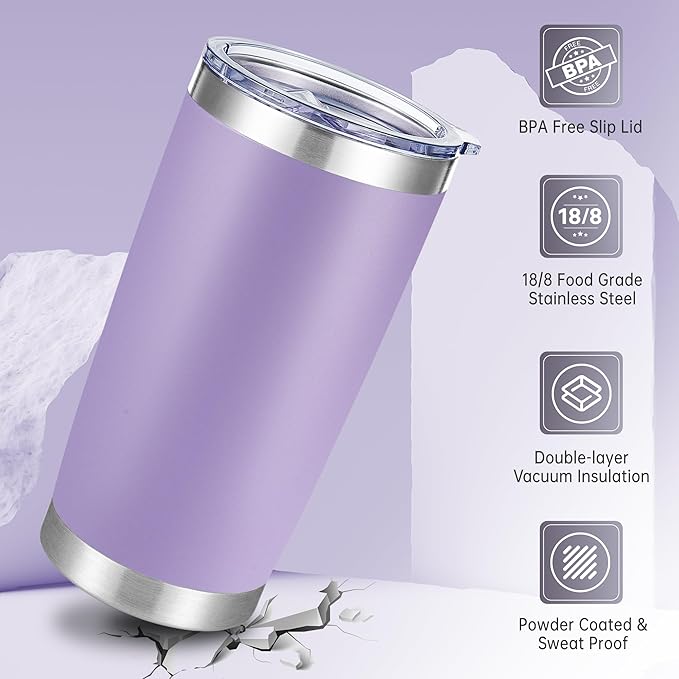 20 oz Tumblers Bulk Stainless Steel Tumbler with Lid Double Wall Vacuum Insulated Coffee Mug 20oz Powder Coated Cup for Hot and Cold Drinks, Purple, 6 pack - Bloomnest