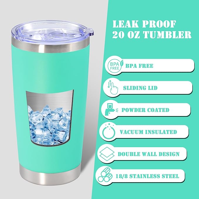 20 oz Tumbler with lid Double Wall Vacuum Insulated Tumblers Stainless Steel Coffee Mug Travel Coffee Tumbler Powder Coated Tumbler Cup Keep Hot&Cold - (Light Blue 12 Pack)