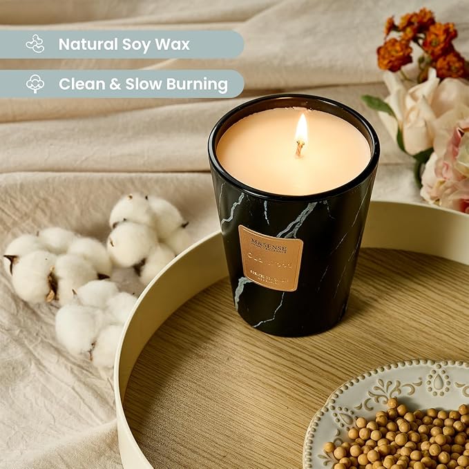 M&SENSE OudWood Scented Candles for Home, Lead-Free Wick Highly Scented Jar Candles, 14.1 Oz 80 Hours Lasting Burning Candles Gifts for Women, Relaxing Aromatherapy Candle for Stress Relief - Bloomnest
