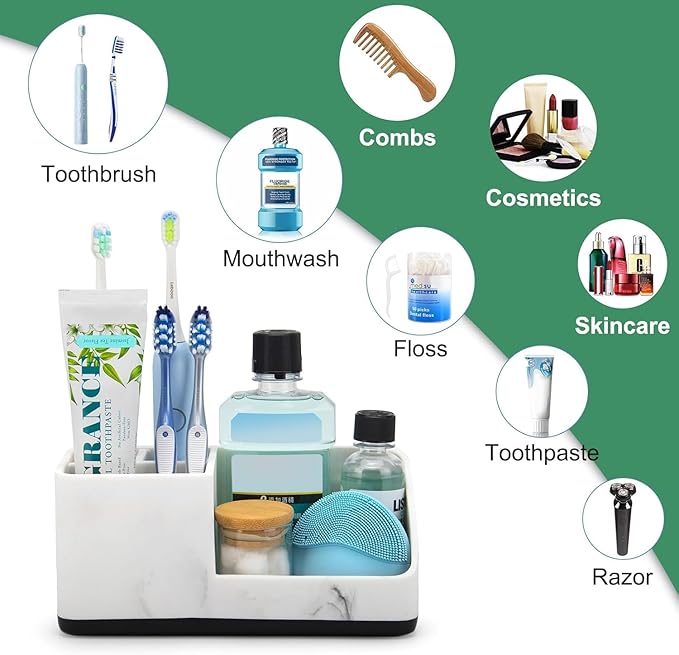 Marble Bathroom Counter Organizer, Kids Electric Toothbrush and Toothpaste Holders for Bathroom Organizers and Storage (Marble) - Bloomnest
