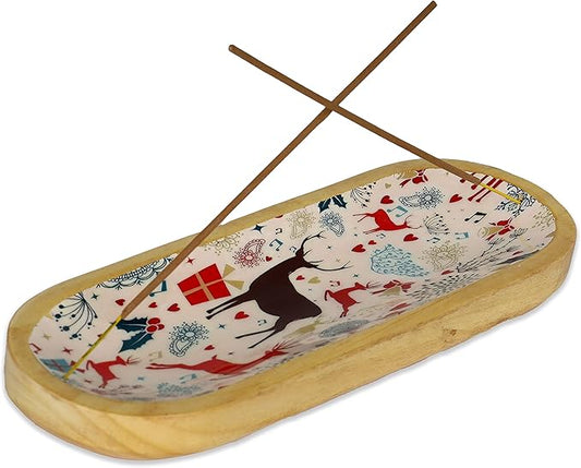 Bless-International Traditional-Handmade-Tray-Burner Wooden-Trat-Incense-Stick-Holder Ash-Catcher-Stand for-Aromatherapy-Meditation-Yoga (Celebration, 11x4x1.22 Inches) - Bloomnest