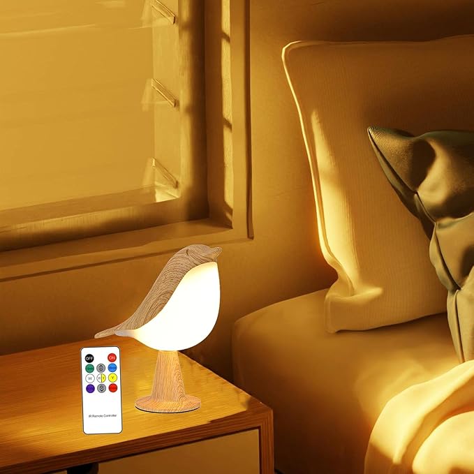 Bird Table Lamp with Remote & Touch Control | 3 Color Temperature & 3-Level Brightness Adjustable Night Light | Rechargeable Cordless Bedside Lamp for Bedroom Office Dorm | Timer & Bird Lover Gifts - Bloomnest