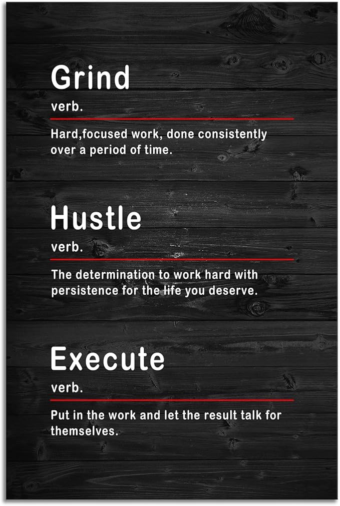 Motivational Poster Grind Hustle Execute Verb Inspirational Wall Art Canvas Prints Artwork for Company Modern Office Wall Decor Painting Pictures Home Living Room Framed Ready to Hang[24''W x 36''H] - Bloomnest