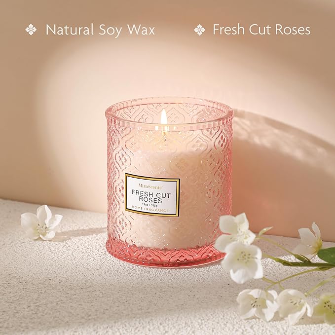 Rose Scented Candles,Pink Candles Gifts for Women, Luxury Large Decorative Candle in Glass, 19oz Natural Soy Wax for Home - Bloomnest