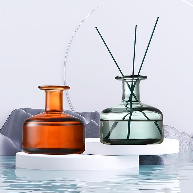 Red Empty Glass Reed Diffuser Bottles,300ml Refillable Diffuser Bottle for Essential Oils,Aromatherapy Container for DIY Replacement Diffuser,Fragrance Decoration,Crafts Decor,Small Flower Vase