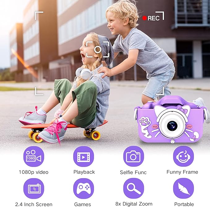Goopow Kids Camera Toys for 3-8 Year Old Girls Boys,Children Digital Video Camcorder Camera with Cartoon Soft Cover, Best Chritmas Birthday Festival Gift for Kids - 32G SD Card Included - Bloomnest