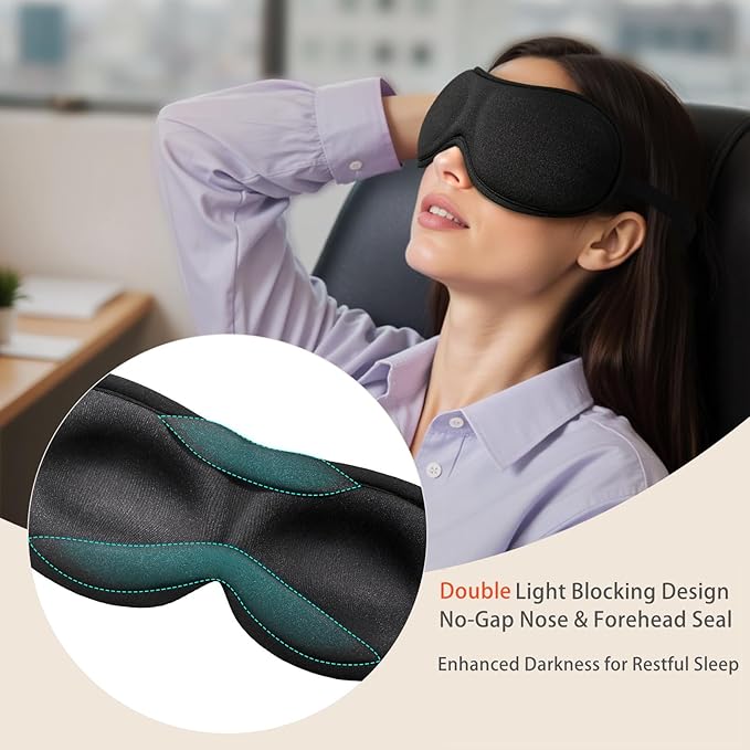Ultra-Thin 3D Sleep Mask for Side Sleepers, Men, Women, Lash Extensions – Soft, Breathable and Lightweight Blackout Sleeping Eye Mask for Travel, Naps, Airplane, Adjustable, Mens (Black) - Bloomnest