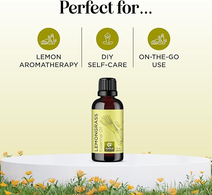 Pure Refreshing Lemongrass Essential Oil - Aromatherapy Lemongrass Oil for Hair Nails and Skin Plus Potent Natural Aromatic Essential Oil for Diffusers for Home and Travel from Maple Holistics - Bloomnest