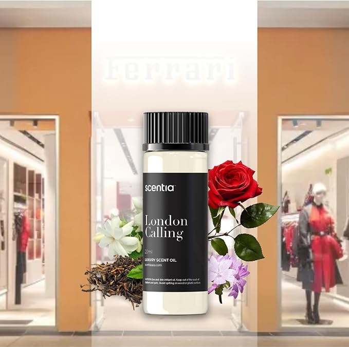 Scentia Hotel Diffuser Oil Inspired by Ferrari - 20 ml 0.67 fl oz - Essential Oil Blendwith White Tea, Cedarwood & Soku Lime for Aromatherapy Diffusers and Humidifiers - London Calling Scentia