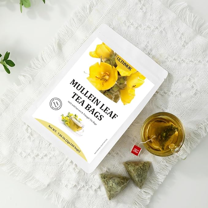 Premium Mullein Leaf Tea,100 Bags.for Respiratory Support and Lungs Cleanse detox, No Additives & Caffeine Free. - Bloomnest