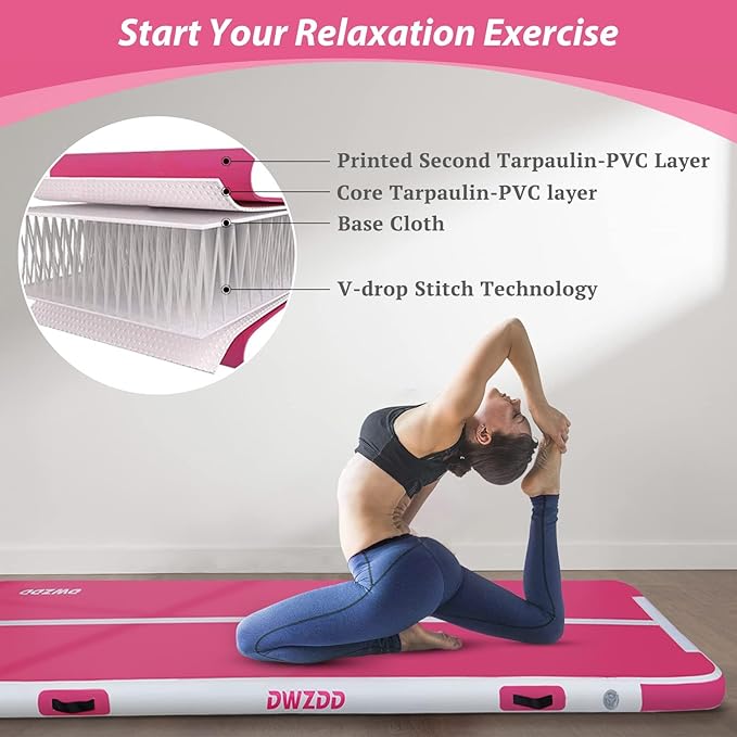 Dwzdd Gymnastics Air Mat 10ft/13ft/16ft/20ft Tumbling Mat Inflatable Gymnastics Tumble Track for Home/Gym/Training/Cheerleading/Water with Electric Pump