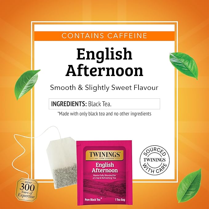 Twinings English Afternoon Black Tea Individually Wrapped Bags, 20 Count (Pack of 6), Smooth & Slightly Sweet, Caffeinated, Enjoy Hot or Iced, 120 Teabags - Bloomnest