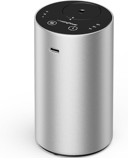 Waterless Essential Oil Diffuser, Rechargeable Scent Diffusers with 3 Mist Levels & Timers, Portable Aromatherapy Diffuser for Home Car Room Studio Office, Silver Metal - Bloomnest