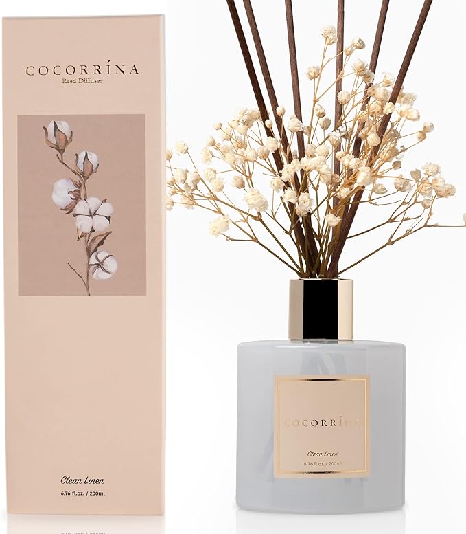 Cocorrína Reed Diffuser Set, Clean Linen 6.7 fl oz Scented Diffuser with Sticks Home Fragrance Reed Diffuser for Bathroom Shelf Decor - Bloomnest