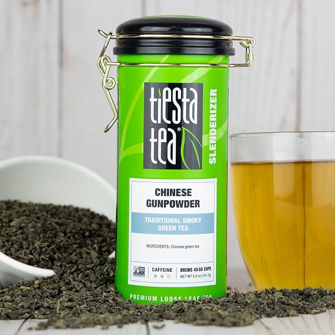 Tiesta Tea - Chinese Gunpowder, Loose Leaf, Traditional Smoky Green Tea, Premium Aromatic Blend, Medium Caffeinated, 50 Cups, 5 Ounce Refillable Tin - Bloomnest