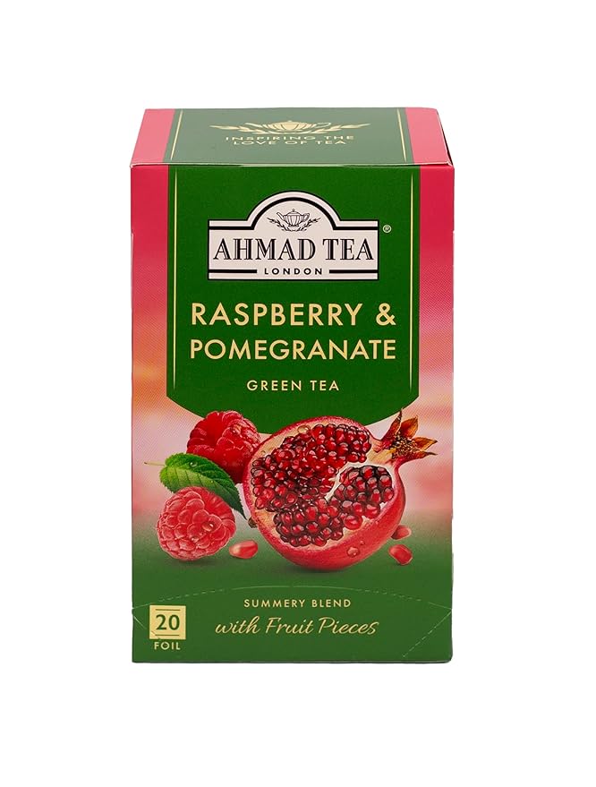 Ahmad Raspberry & Pomegranate Flavoured Green Tea with Fruit Pieces 20 Bags - Bloomnest