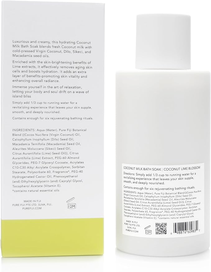 Pure Fiji Coconut Milk Bath Soak, Coconut Lime Blossom (14oz/415ml) - Bloomnest