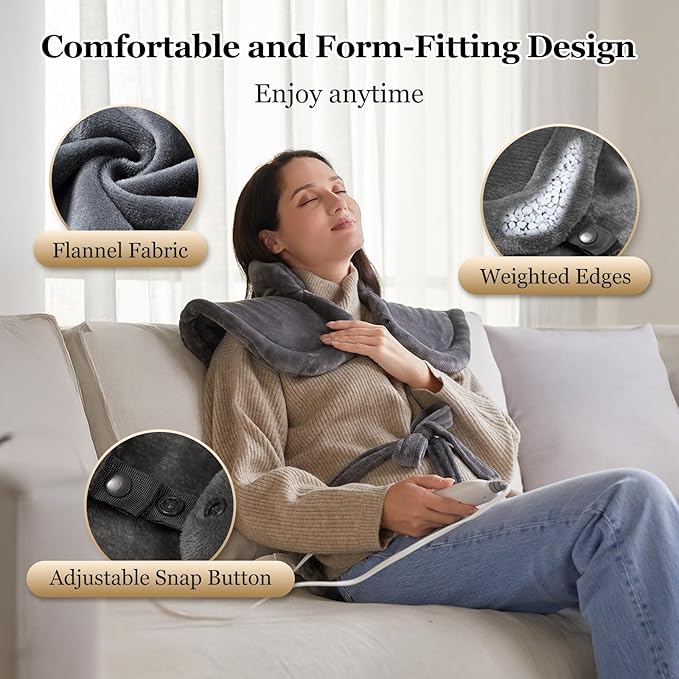 Heating Pad for Neck Shoulder and Back, Valentines Day Gifts for Her Him, Birthday Gift for Women Men Mom, Deeper Pain Relief,Large Weighted Heat Pad, ETL Certified, Gray - Bloomnest