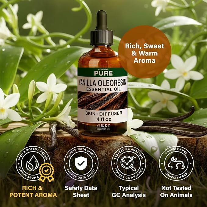 KUKKA Vanilla Essential Oils - 4 Fl Oz - for Hair, Skin, Diffuser, Aromatherapy & DIY Soap Making Scent - Bloomnest