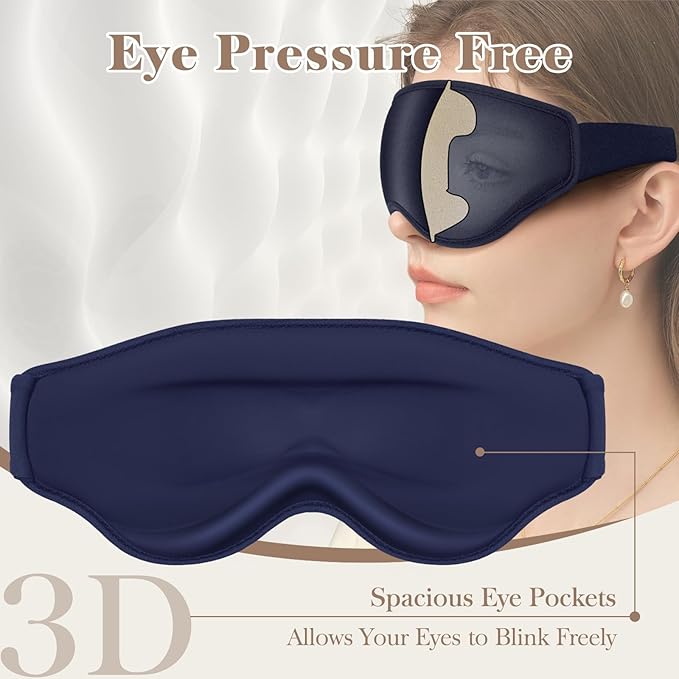 3D Cooling Eye Mask Sleep Mask for Men & Women, 100% Pressure-Free & Light Block-Out Eye Mask for Sleep with Easy Adjustable Strap, Night Eye Cover for Travel, Blue - Bloomnest