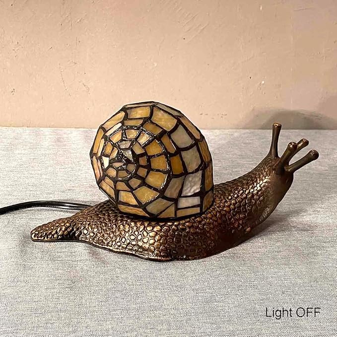 Bieye L10943 Land Snail Tiffany Style Stained Glass Accent Table Lamp for Home Decoration (Yellow, 10" D x 5" W x 5" H) - Bloomnest
