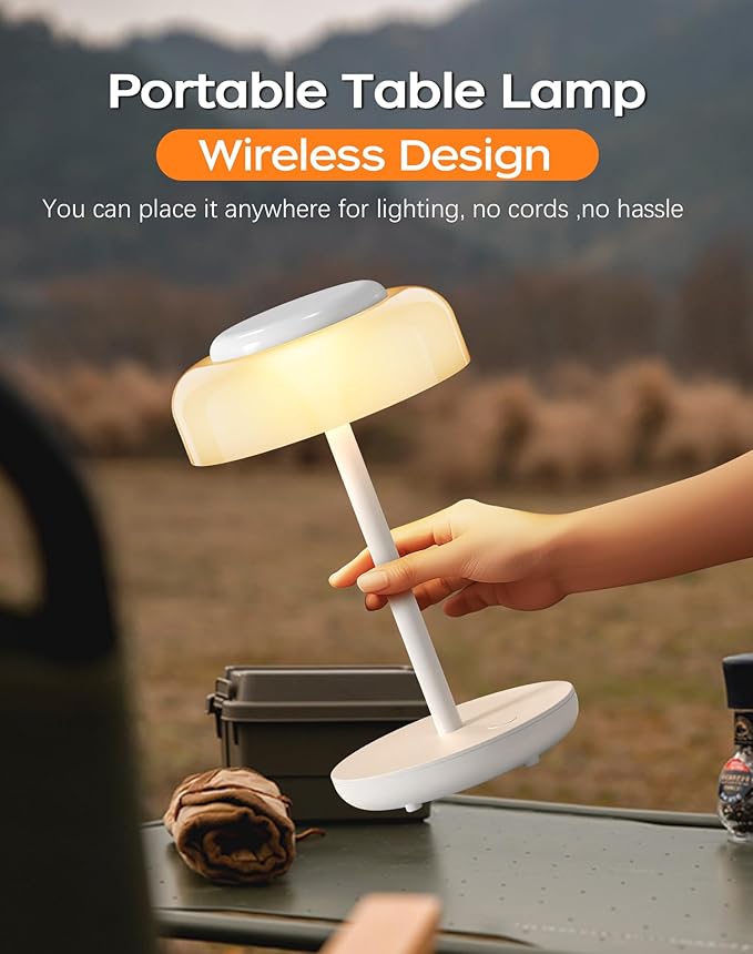 QiMH Battery Operated LED Table Lamp, 5000mAh Rechargeable Cordless Lamp Set of 2, Stepless Dimmable Touch Control, Small Waterproof Desk Night Light for Living Room, Bedroom, Outdoor Bar (White) - Bloomnest