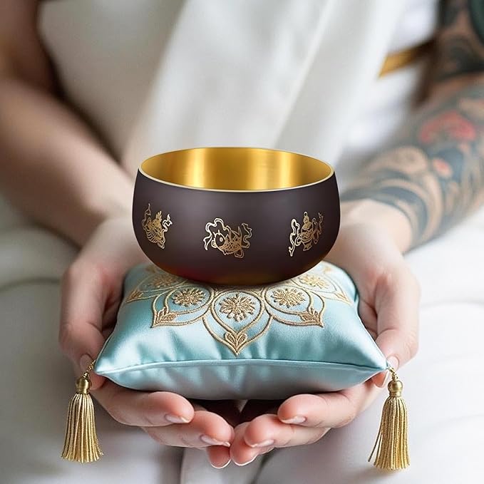Tibetan Handmade Singing Bowl—Meditation Sound Bowl Handcrafted in Nepal with Striker &2 PC Cushion -ENHANCES YOGA, MEDITATION, PRAYER Mindfulness, and Stress Relief Unique Spiritual Gifts (4") ViLoSa