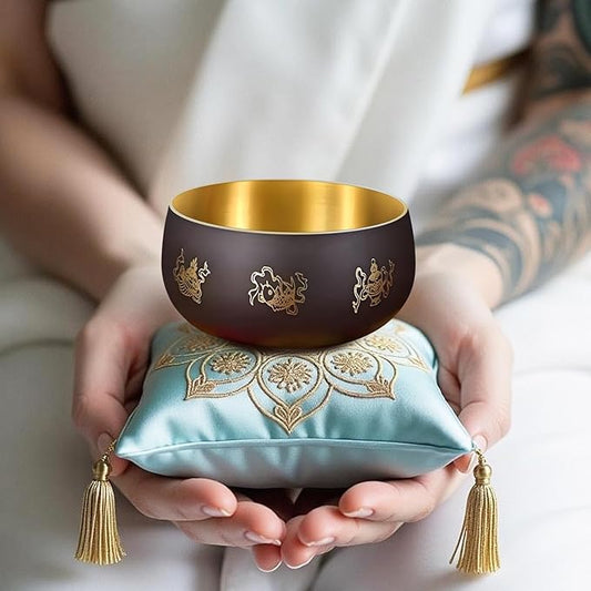 Tibetan Handmade Singing Bowl—Meditation Sound Bowl Handcrafted in Nepal with Striker &2 PC Cushion -ENHANCES YOGA, MEDITATION, PRAYER Mindfulness, and Stress Relief Unique Spiritual Gifts (4") ViLoSa